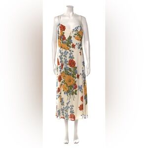 Reformation Slip Midi Dress in Cream with Floral Print. Size 14.